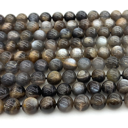 AAA High Quality Real Genuine Natural Gray Black Gold Sunstone  flash light Round Loose Gemstone Ball Beads 15.5" 08591