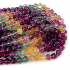 Veemake High Quality Genuine Natural Clear Yellow Green Purple Fluorite Round Loose Necklaces Bracelets Beads Jewelry Making  08592