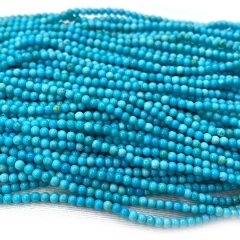 Veemake Natural Genuine Gemstones Blue Turquoise Round Small Making Necklaces Bracelets Jewelry Beads 08596