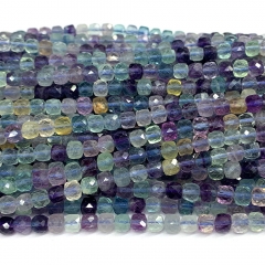 15.5 " Veemake Natural Stone Genuine Gemstone Yellow Purple Fluorite Cube Faceted Small Jewelry Necklaces Bracelets Loose Small Beads 08594