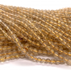 Natural Genuine Yellow Gold Hair Rutilated Needle Quartz Round Loose Beads 4-8mm 08600