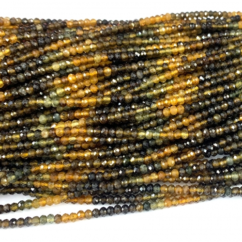 15.5 " Veemake Natural Genuine Green Brown Yellow Tourmaline Faceted Small Rondelle Loose Jewelry Beads 08603