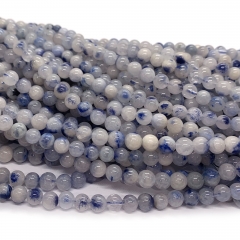 16" Natural Genuine blue white Dumortierite in Quartz Dumoyite Round Jewelry Loose Beads 08598