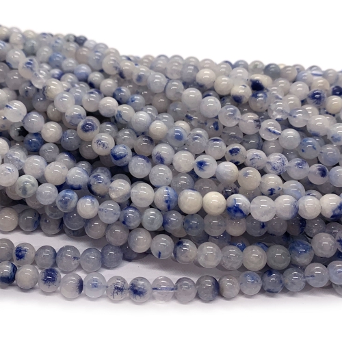 16" Natural Genuine blue white Dumortierite in Quartz Dumoyite Round Jewelry Loose Beads 08598