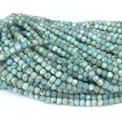 15.5 " Veemake Natural Stone Real Genuine White Blue Larimar Cube Faceted Small Jewelry Beads 08617