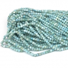 15.5 " Veemake Natural Stone Real Genuine White Blue Larimar Edge Cube Faceted Small Jewelry Beads 08616