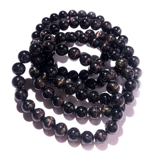 Valentines Gift Natural Genuine Black Cat Eye Light Tourmaline Stretch Bracelet Round Beads 8mm 08609