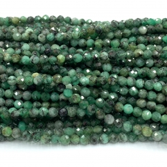 High Quality Veemake Natural Genuine Gemstones Green Emerald Round Faceted Small Making Necklaces Bracelets Jewelry Beads 08627