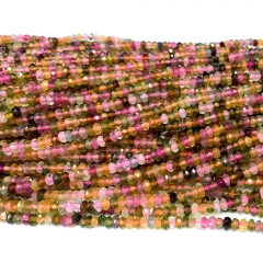 15.5 " Veemake Natural Genuine Green Brown Yellow Tourmaline Faceted Small Rondelle Loose Jewelry Beads 08619