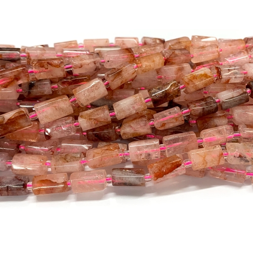 Natural Genuine Clear Red Quartz Himalaya Crystal Nugget Free Form Column Loose Smooth Necklace Bracelet Jewelry Beads 08620
