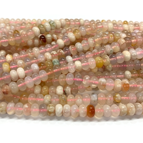 Natural Genuine Pink White Cherry Blossoms Agate  Loose Gemstone Stone Roundelle Beads Jewelry Design Necklace Bracelets 08624