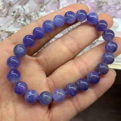 Veemake High Quality Natural Genuine Dark Purple Blue Tanzanite Bracelet Necklace Round Loose Beads 101399
