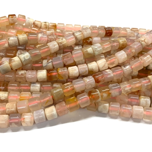 Natural Genuine Pink White Cherry Blossoms Agate Tube Loose Gemstone Stone Beads Jewelry Design Necklace Bracelets 08623