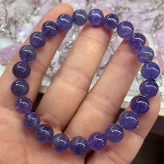 Veemake High Quality Natural Genuine Dark Purple Blue Tanzanite Bracelet Necklace Round Loose Beads 101397