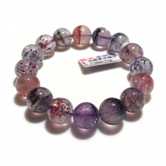 13mm Natural Genuine Purple Red Pink Super Seven Super 7 Rosite Muscovite スーパー7 Melody Stone Bracelet Bracelets Round Beads 100256
