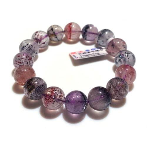 13mm Natural Genuine Purple Red Pink Super Seven Super 7 Rosite Muscovite スーパー7 Melody Stone Bracelet Bracelets Round Beads 100256