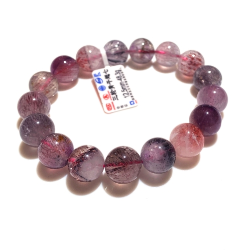 12.5mm Natural Genuine Purple Red Pink Super Seven Super 7 Rosite Muscovite スーパー7 Melody Stone Bracelet Bracelets Round Beads 101021