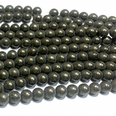 Natural Genuine Pyrite Jewelry Gemstones Round Loose Beads 15.5" 08639