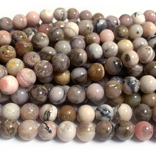 Low Quality Natural Genuine Peru Pink Opal Round Loose Small Jewelry Gemstones Beads 15.5" 08645