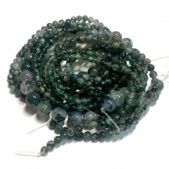 Natural Genuine Green Moss Agate Round Jewellery Loose Ball Beads 15.5" 08644