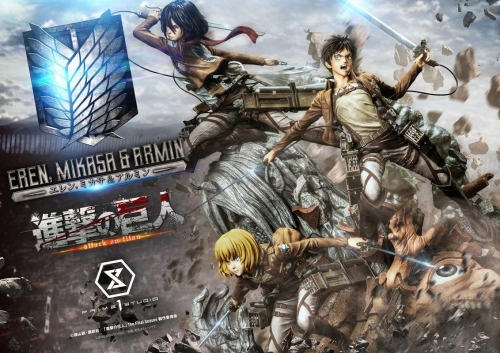 (Pre-order) DX Bonus Ver. Attack On Titan Figure Eren, Mikasa & Armin 1/4 Scale Statue UPMAOT-01DXS By Prime 1 Studio