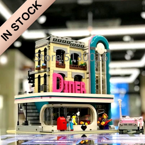 Creator Expert Street View Downtown Diner 2480Pcs Moc Model Modular Building Blocks Bricks Toys 10260 15037 19001