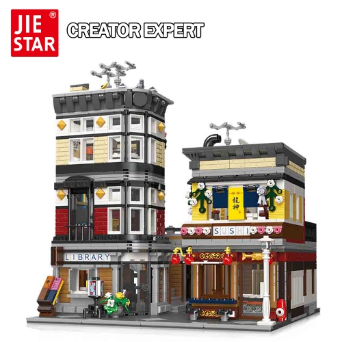 Jiestar Creator Expert Street View Sushi Corner 2662Pcs Moc Model Modular Building Blocks Bricks Toys 89127