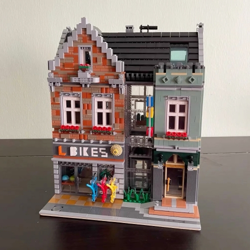 Mini Blocks ZheGao Creator Expert Street View Bike Shop 3600Pcs With Figures Moc Model Modular Building Blocks Bricks Toys 00959