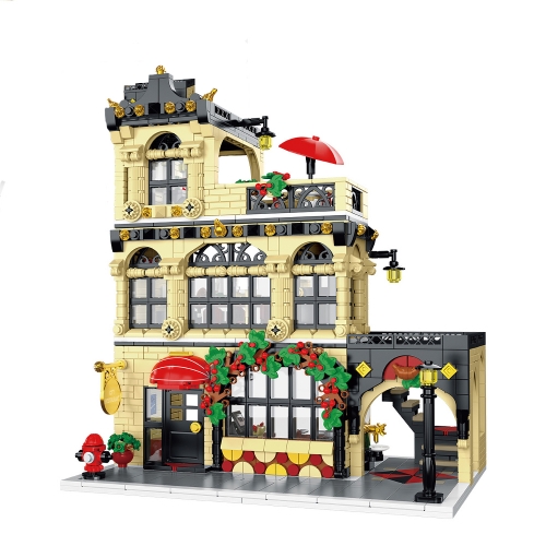 Xmork Creator Expert Street View City Restaurant Block Modular With Light 1489Pcs Moc Model Building Blocks Bricks Toys 20114