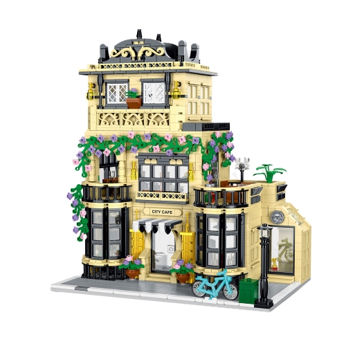 Xmork Creator Expert Street View City Cafe Block Modular With Light 1443Pcs Moc Model Building Blocks Bricks Toys 20113