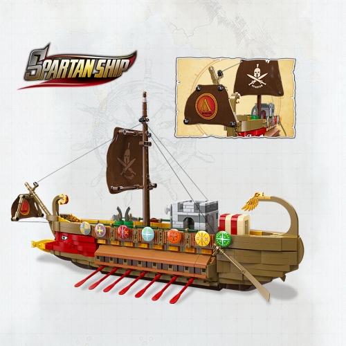 Jiestar Pirates Of The Caribbean Spartan Ship 1033Pcs Moc Model Modular Building Blocks Bricks Toys 58002
