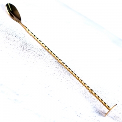 Golden Electroplated Stainless Steel Twisted Stem Bar Spoon