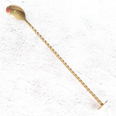 Golden Electroplated Stainless Steel Twisted Stem Bar Spoon