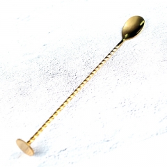 Golden Electroplated Stainless Steel Twisted Stem Bar Spoon