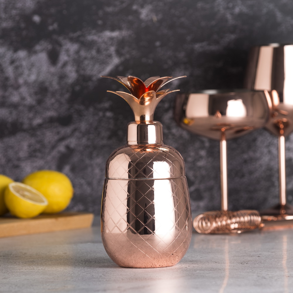 550ml Copper Plated SUS304 Zinc Alloy Pineapple Cocktail Shaker WingShung