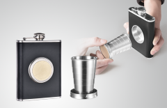 8oz Hip Flask With Cup Built-in Collapsible Cup And Leather Wrapped Hip Flask