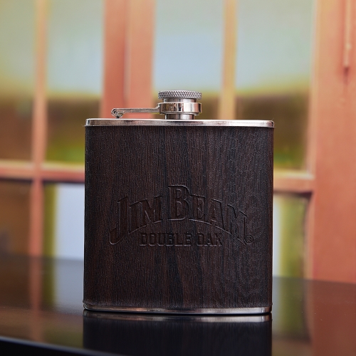 6oz Wood-like Hip Flask Wooden Wrapped Hip Flask With Logo