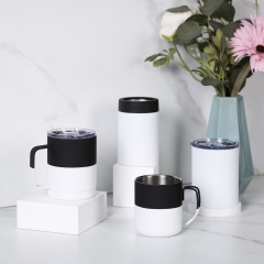 350ml Rubber Painted Coffee Mug Double Wall Coffee Cup Vacuum Mug Stainless Steel Black & White Mug