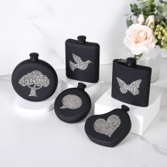 5oz Rubber Painted Heart Flask Hear Shape Hip Flask With Word Cloud Logo