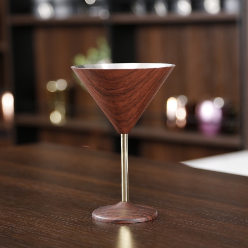 300ml Wooden Printed Stainless Steel Martini Cup Martini Glass Goblet