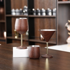 300ml Wooden Printed Stainless Steel Martini Cup Martini Glass Goblet