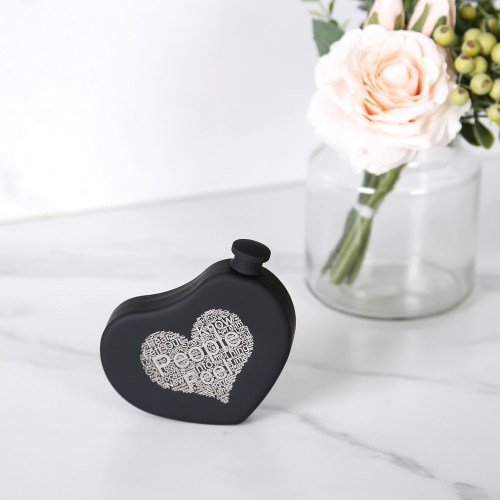 5oz Rubber Painted Heart Flask Hear Shape Hip Flask With Word Cloud Logo