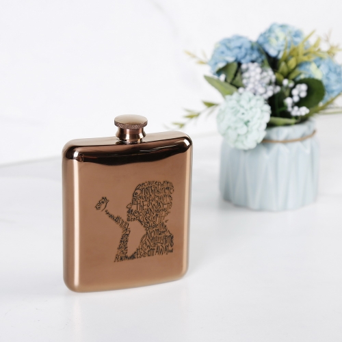 6oz Antique Copper Stainless Steel Premium Hip Flask With Word Cloud Logo