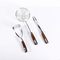 3-pc Wooden Pattern Kitchen Tool Set Kitchen Utensils With Wooden Printed Handle