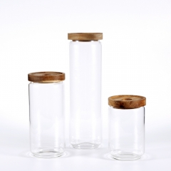 Borosilicate Glass Food Jar Glass Food Storage Container Sealed Fresh Food Jar With Acacia Wood Lid