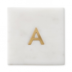 Marble Coaster With Letters Natural Stone Golden Coaster