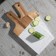 White Marble Cutting Board with Wood Handle