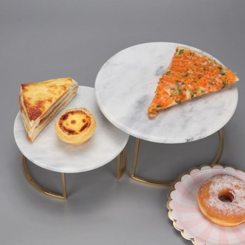 Round Marble Cake Stand With Iron Foot Cake Serving Tray