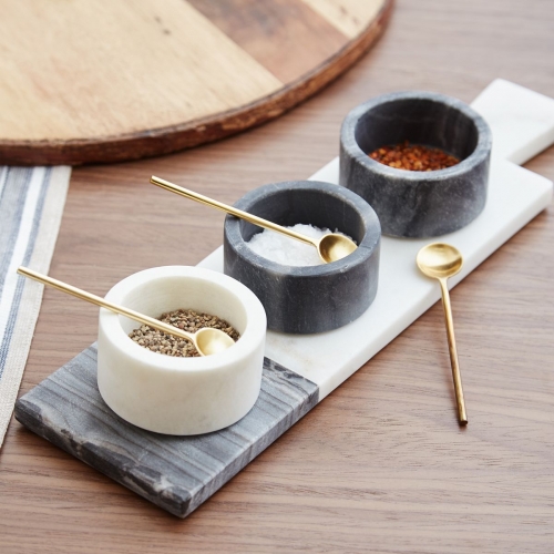 Three Pieces in 1 Set Marble Spice Jar Set with Spoons and Stand