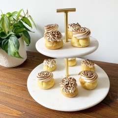 2-Tier Cookie Holder Cake Stand Marble Golden Cake Stand Dessert Server
